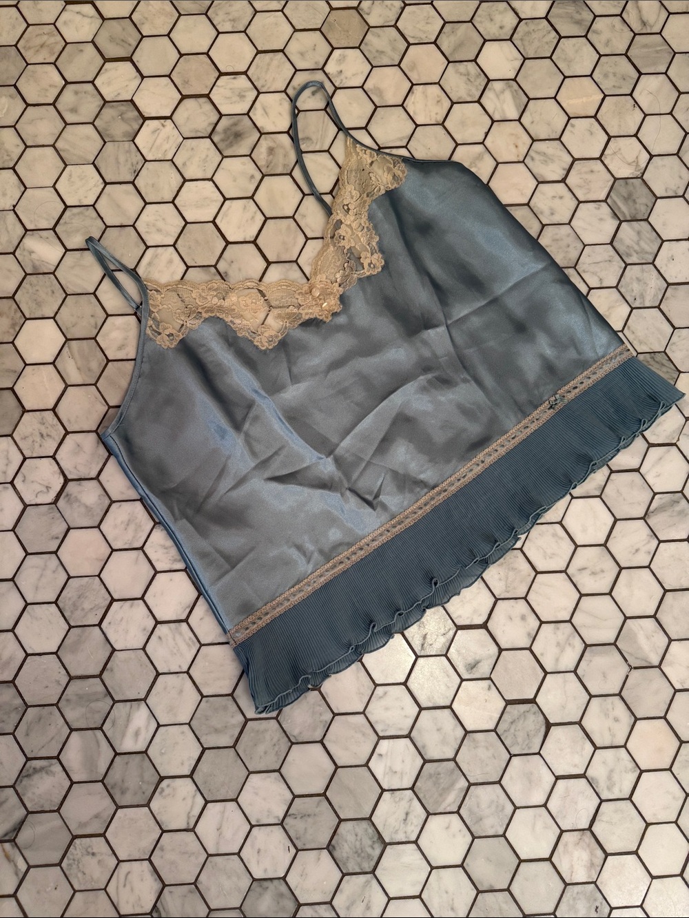 Vintage Silky Blue Lace Trim Cami Large🩵